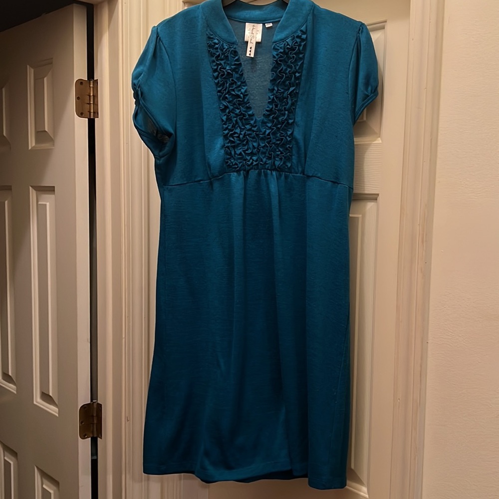 Heart & Soul knit teal dress with ruffles